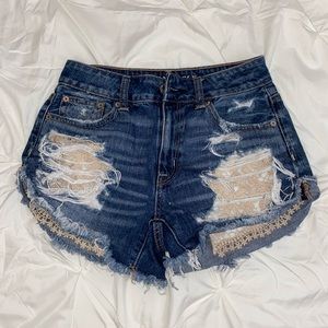 american eagle high rise jean shorts